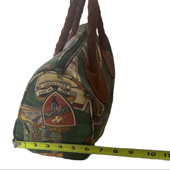 Vtg Nordic House Design Novelty Golf Theme Braided Leather Handles Trim SATCHEL - Picture 10 of 13